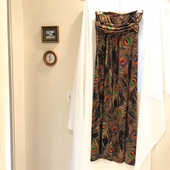Strapless Maxi Peacock Print Dress by Poetry - Picture 3 of 6
